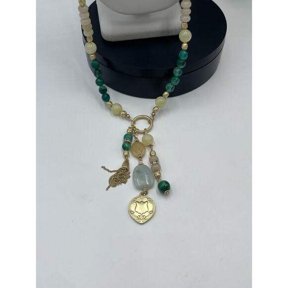 Chicos Green Collection agate,‎ jade amazonite Goldtone Long
Tassel Necklace New - Picture 2 of 16